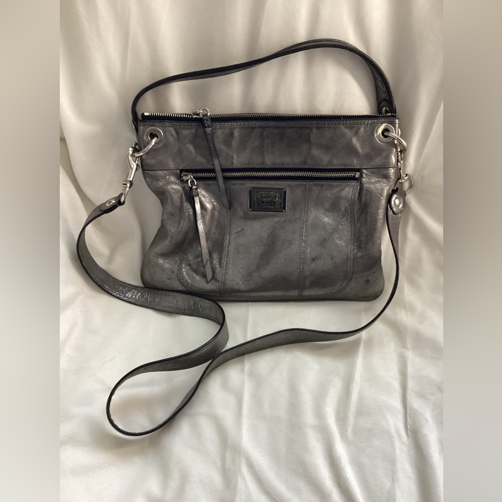 Coach Poppy Collection Metallic Gray Crossbody Bag